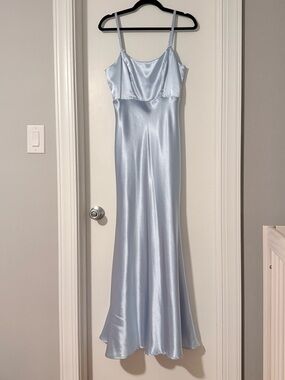 Lulu's Pale Blue Satin Maxi Slip Dress